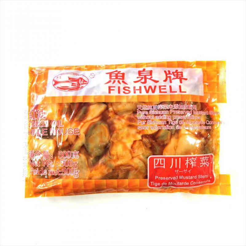 鱼泉 榨菜 红油榨菜片 500g/Brauner Senf eingelegt scharf (scheiben) FISHWELL